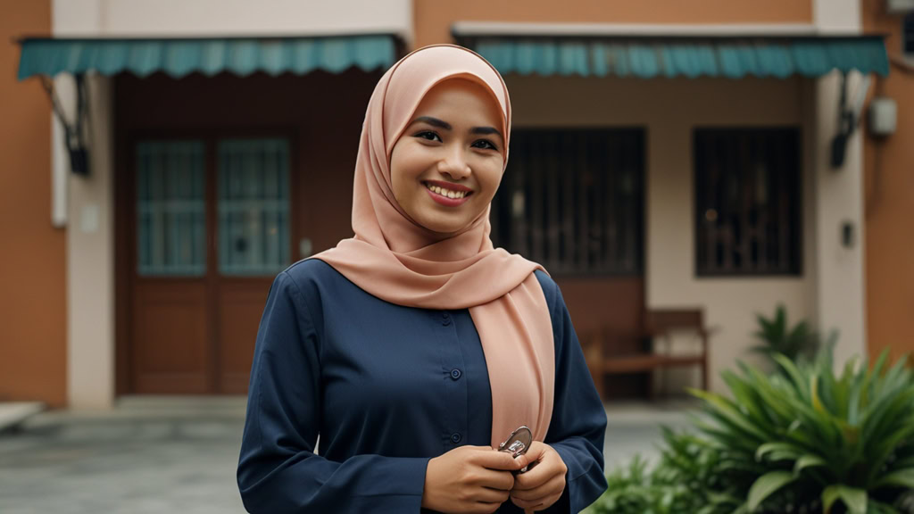 pemilik di hadapan rumah untuk bisnes rumah sewa