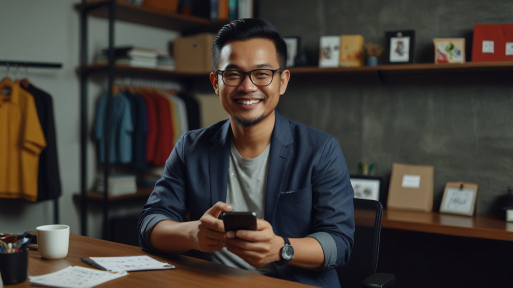 usahawan sedang merekod video untuk sesi crowdfunding untuk modal bisnes