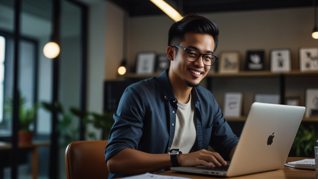 usahawan sedang membuat teknik pemasaran percuma di laptop