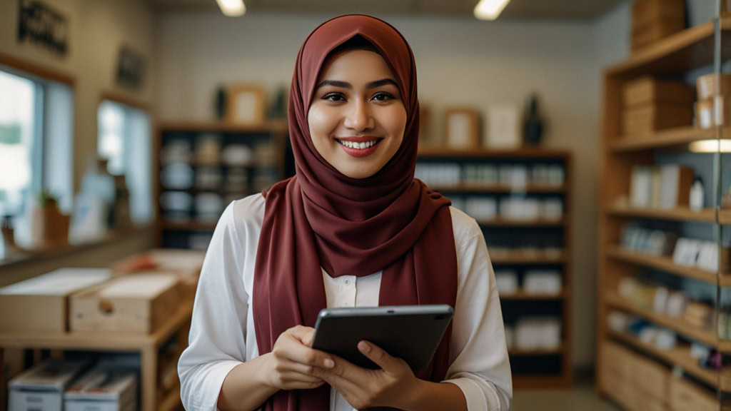 usahawan wanita sedang membuat kira-kira keuntungan bersih