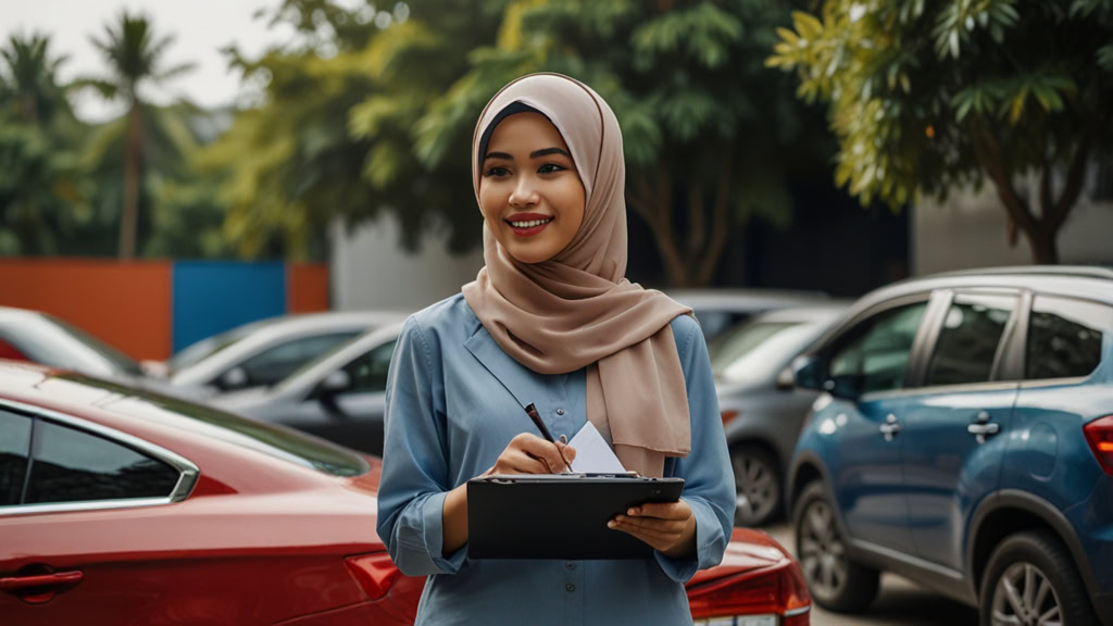 seorang pekerja wanita sedang membuat checklist bisnes kereta sewa