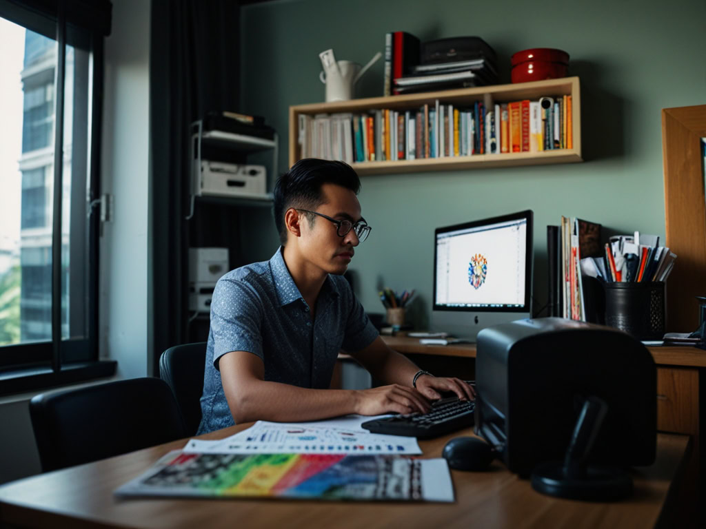 usahawan sedang membuat kira-kira kos bisnes custom printing
